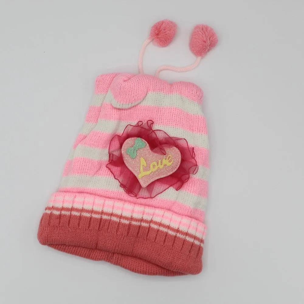 1Pc Cutest Baby Love Heart Winter Warm Woolen Cap for 0-18 Months