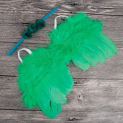 2pcs/set Cute Newborn Angel Feather Wings with Baby Girl Rose Flower Headband Hair Accessories for Infant Photography Props