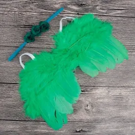 2pcs/set Cute Newborn Angel Feather Wings with Baby Girl Rose Flower Headband Hair Accessories for Infant Photography Props