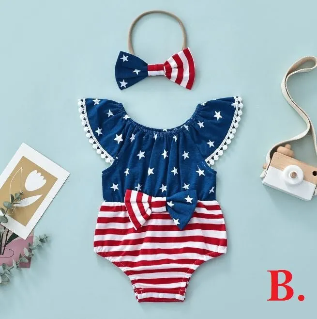 4th of July Baby Bow Romper & Headband