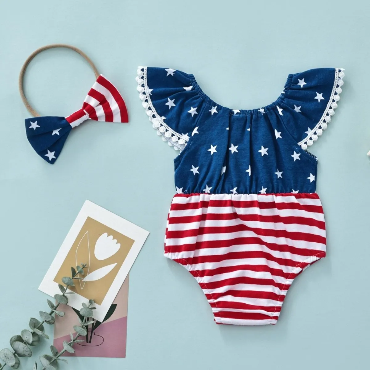 4th of July Baby Bow Romper & Headband