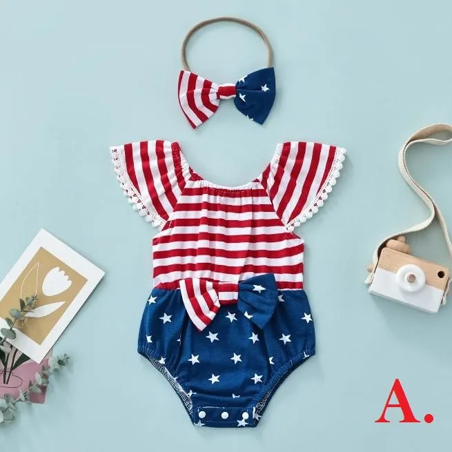 4th of July Baby Bow Romper & Headband
