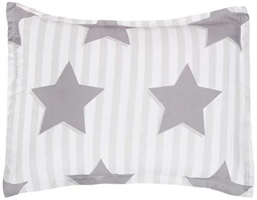 AmazonBasics Easy-Wash Microfiber Kid's Bed-in-a-Bag Bedding Set - Full / Queen, Grey Stars