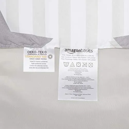 AmazonBasics Easy-Wash Microfiber Kid's Bed-in-a-Bag Bedding Set - Full / Queen, Grey Stars