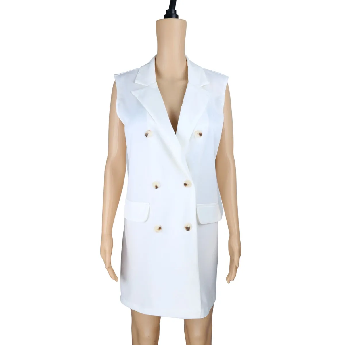 Autumn New Women Blazer White Suit Formal Vest Double Breasted Thin Jacket Female Temperament Commuter Vest Blazer Jacket