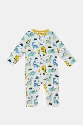 Baby White Printed Button Front Romper