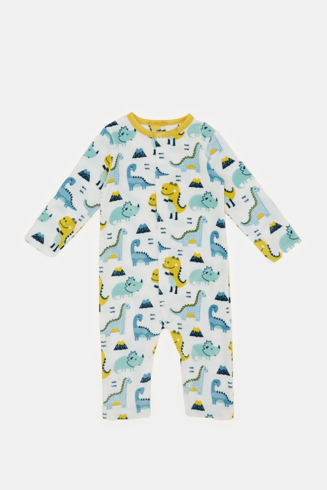 Baby White Printed Button Front Romper