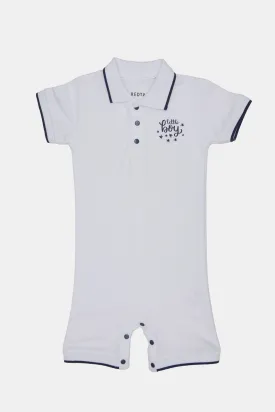 Baby White Printed Polo Romper