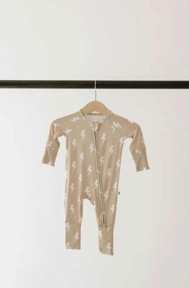 Bamboo Zip Pajamas | Tan & Cream Lightning Bolt