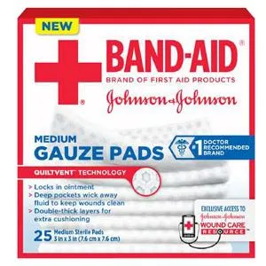 Band-Aid 111612600 First Aid Gauze Pads, Box of 25