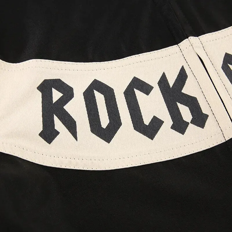 Black Letter Printed Zipper Jacket Coat