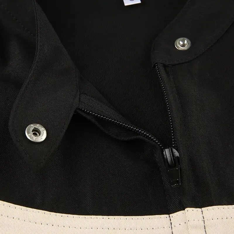 Black Letter Printed Zipper Jacket Coat