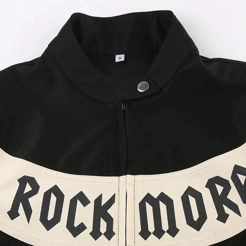 Black Letter Printed Zipper Jacket Coat