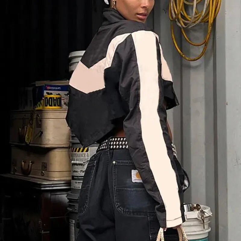 Black Letter Printed Zipper Jacket Coat