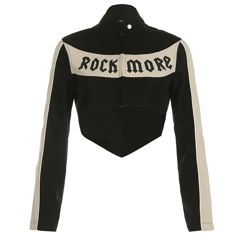 Black Letter Printed Zipper Jacket Coat