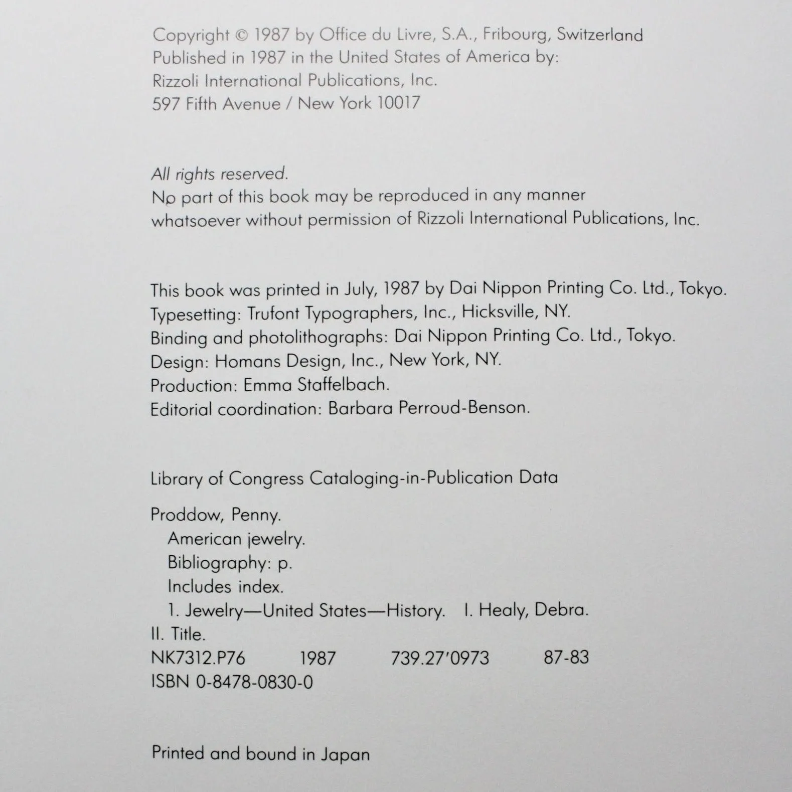 Book, American Jewelry: Glamour and Tradition, Hardcover First Edition 1987