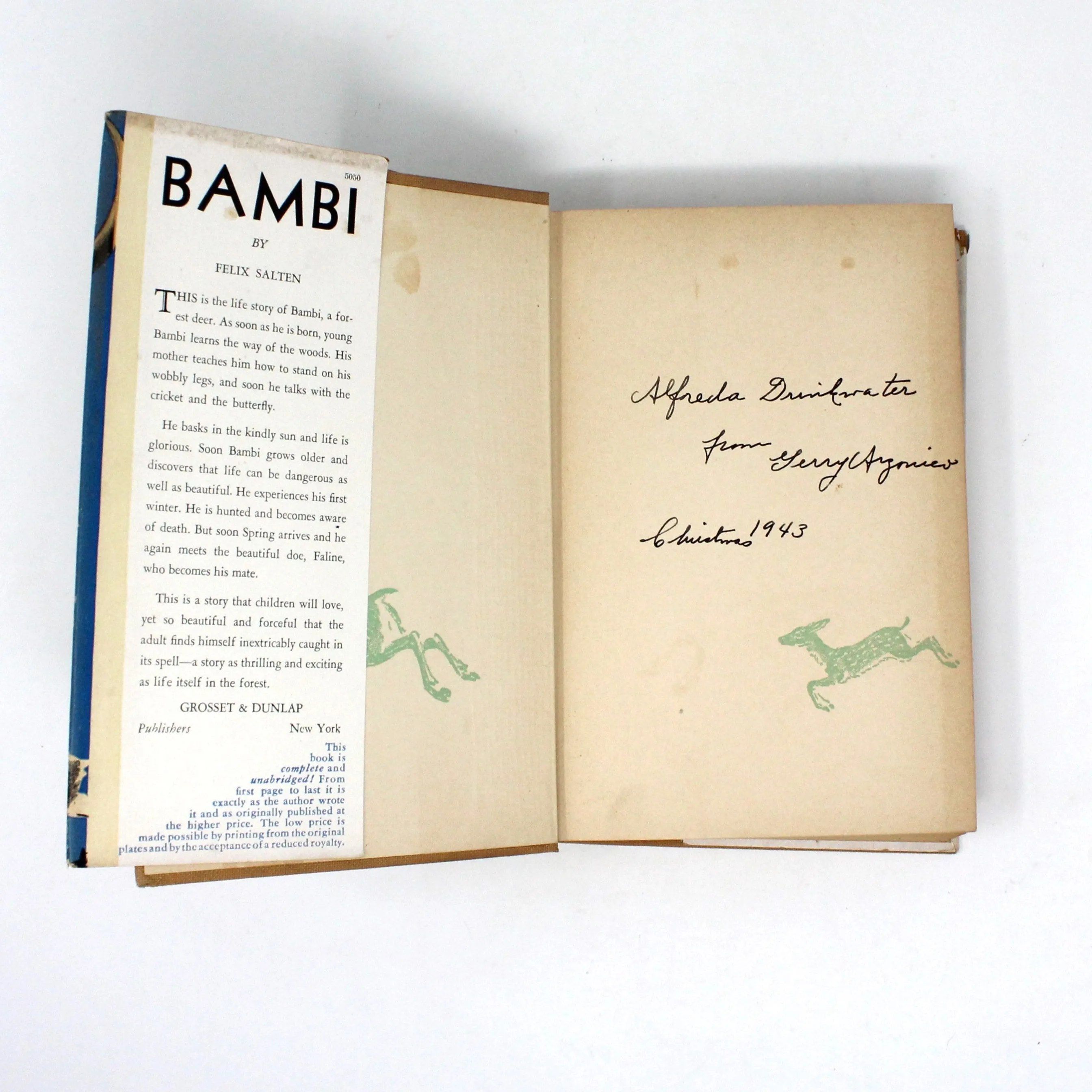 Book, Bambi, Felix Salten, Hardcover, Vintage 1929