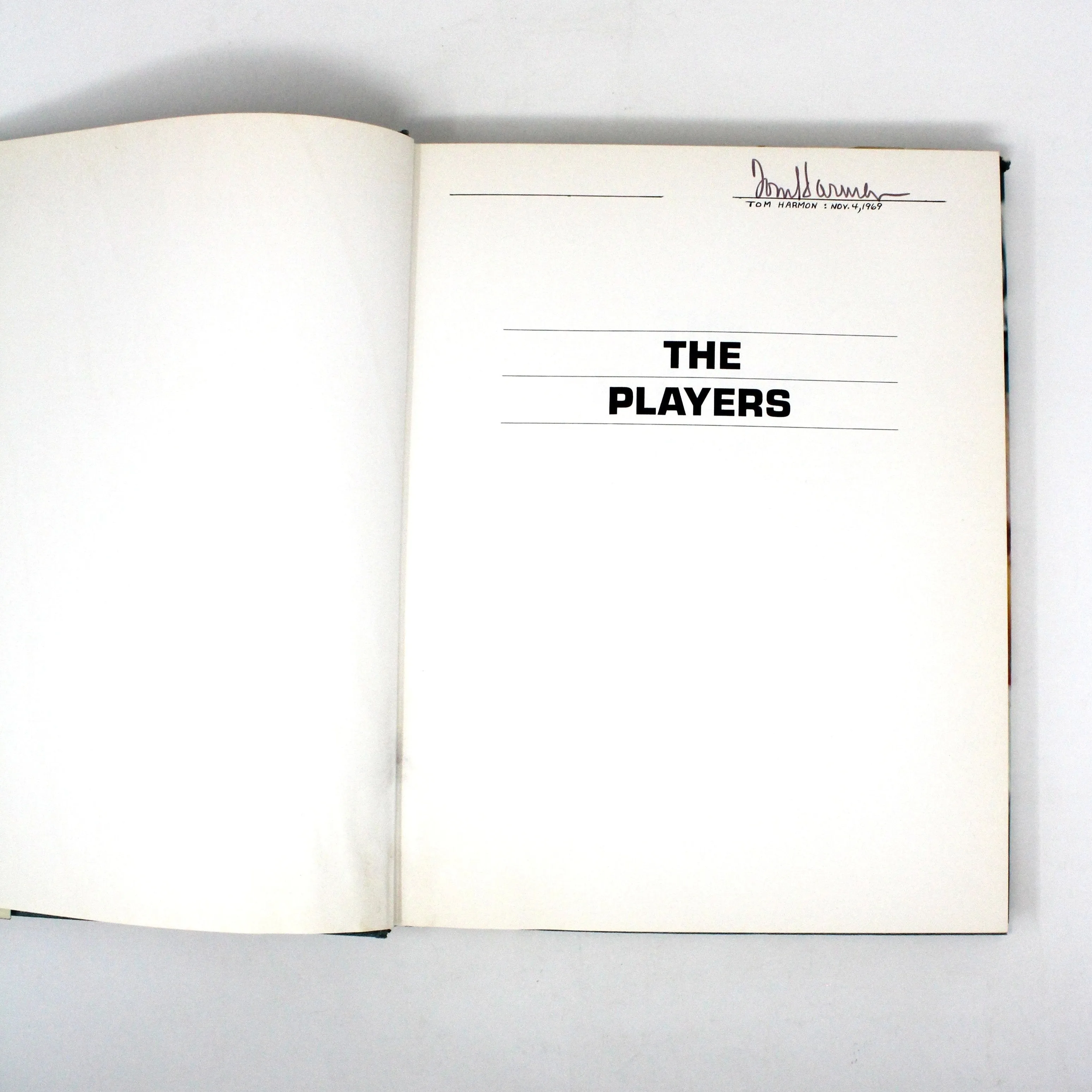 Book, The Players, Tex Maule, Autographed by Tom Harmon, Hardcover, First Printing, 1967, Great Football Pros, Vintage