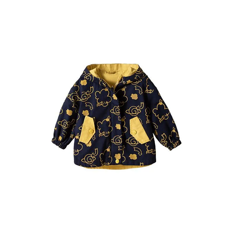 Both sides wear cotton jacket baby spring and autumn children's hooded windbreaker