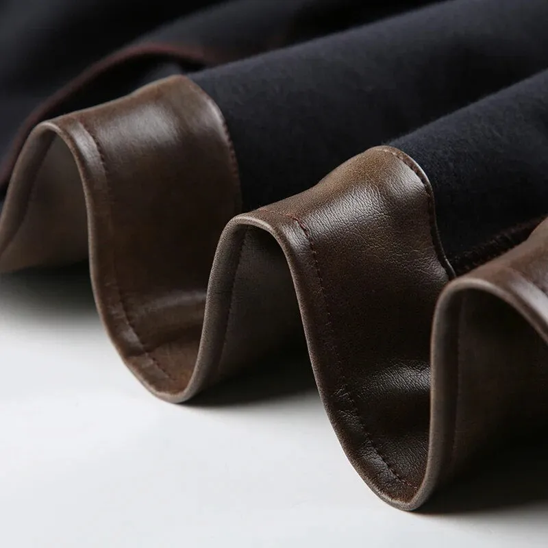 Brown Leather Zip Up Long Sleeves Jacket