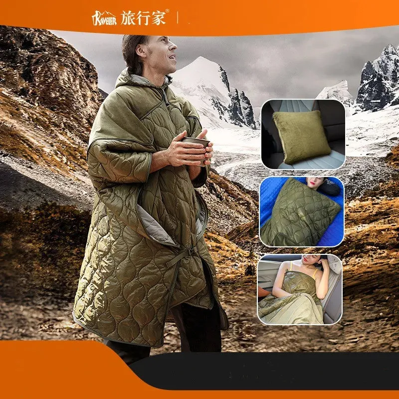 Camping Cloak Sleeping Bag, Wearable Cloak, Car Pillow, Adult Outdoor Cloak, Cold and Warm Blanket