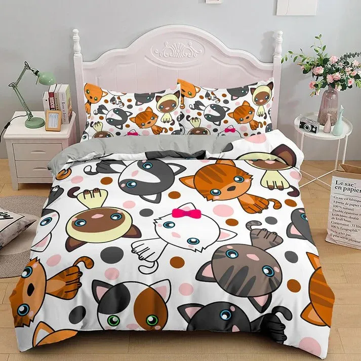 Cartoon Kitty Cat Ribbon Heart Bedding Sets