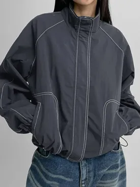 Casual Stand Collar Zip-Up Loose Coat