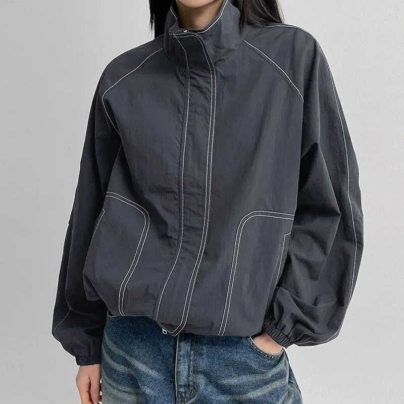 Casual Stand Collar Zip-Up Loose Coat