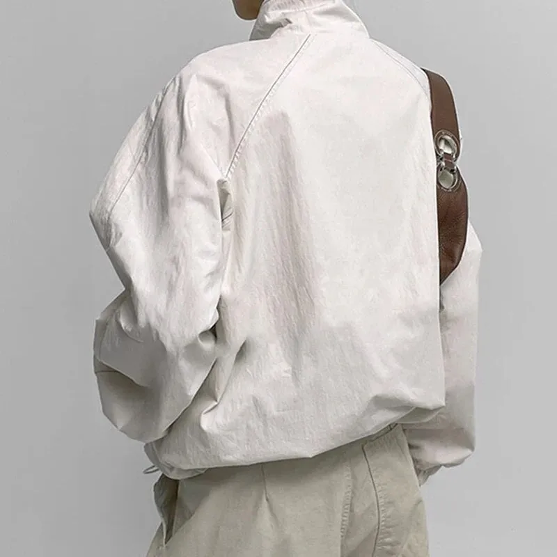 Casual Stand Collar Zip-Up Loose Coat