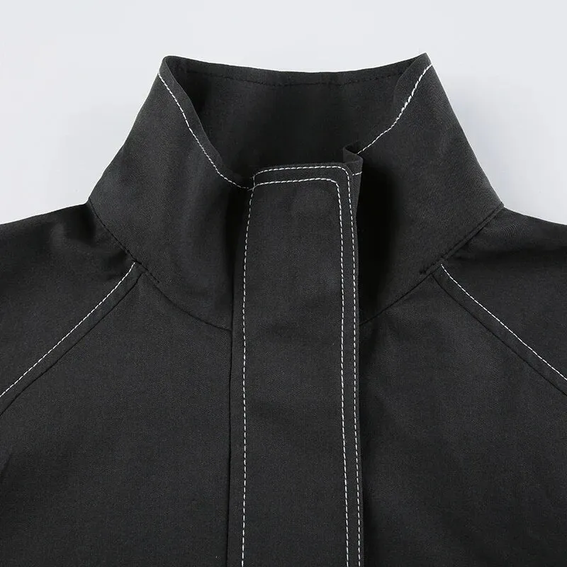 Casual Stand Collar Zip-Up Loose Coat