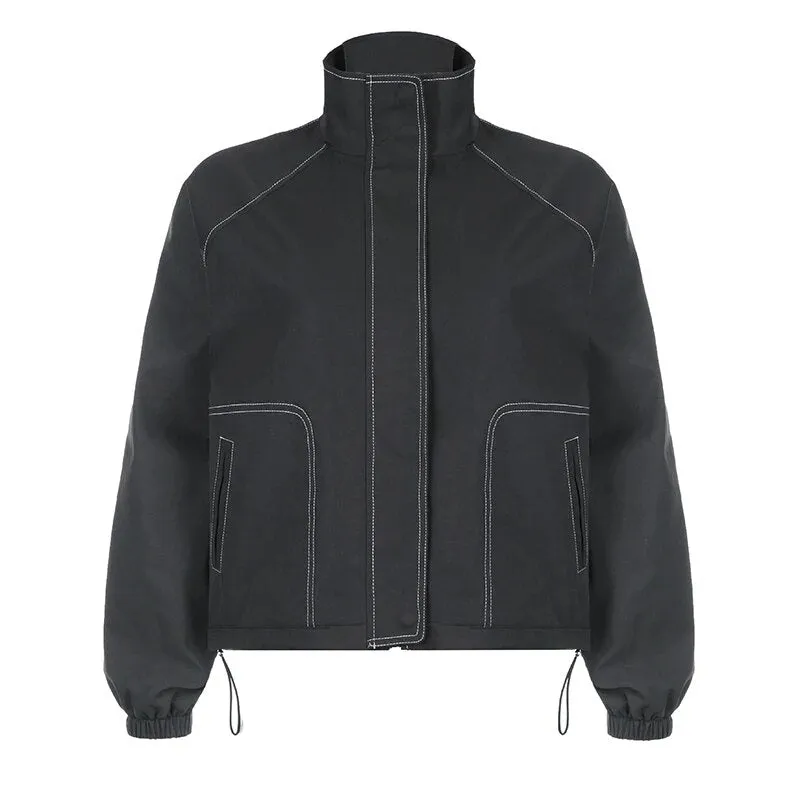 Casual Stand Collar Zip-Up Loose Coat