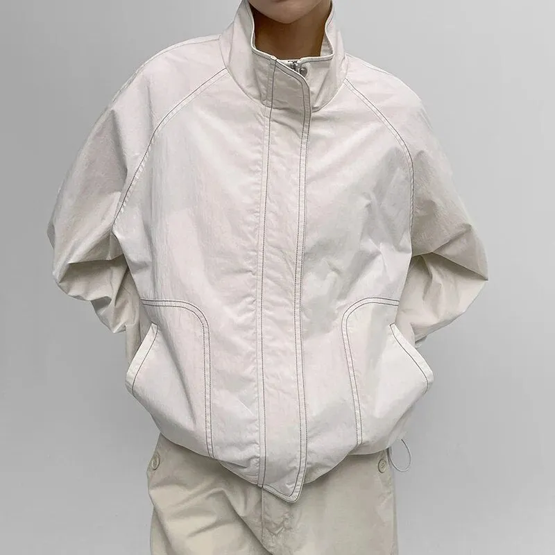 Casual Stand Collar Zip-Up Loose Coat