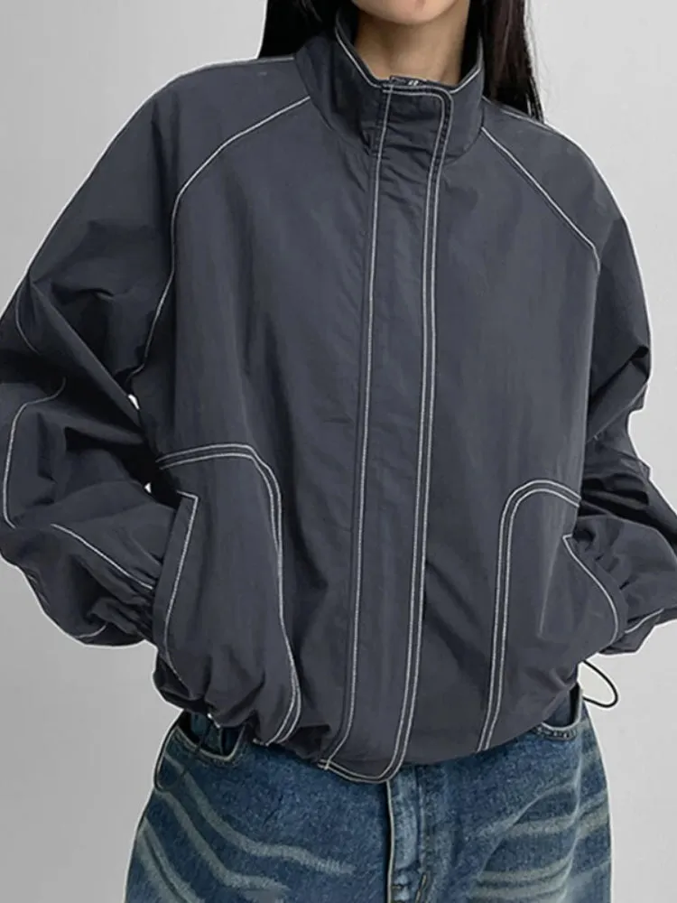 Casual Stand Collar Zip-Up Loose Coat