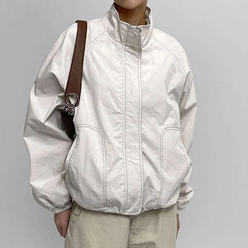 Casual Stand Collar Zip-Up Loose Coat