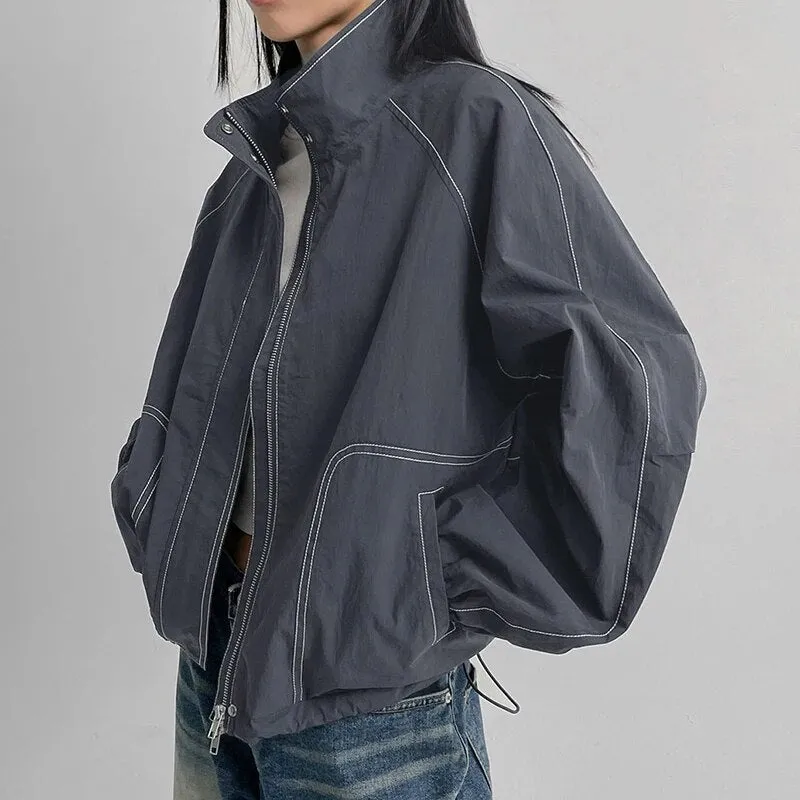 Casual Stand Collar Zip-Up Loose Coat