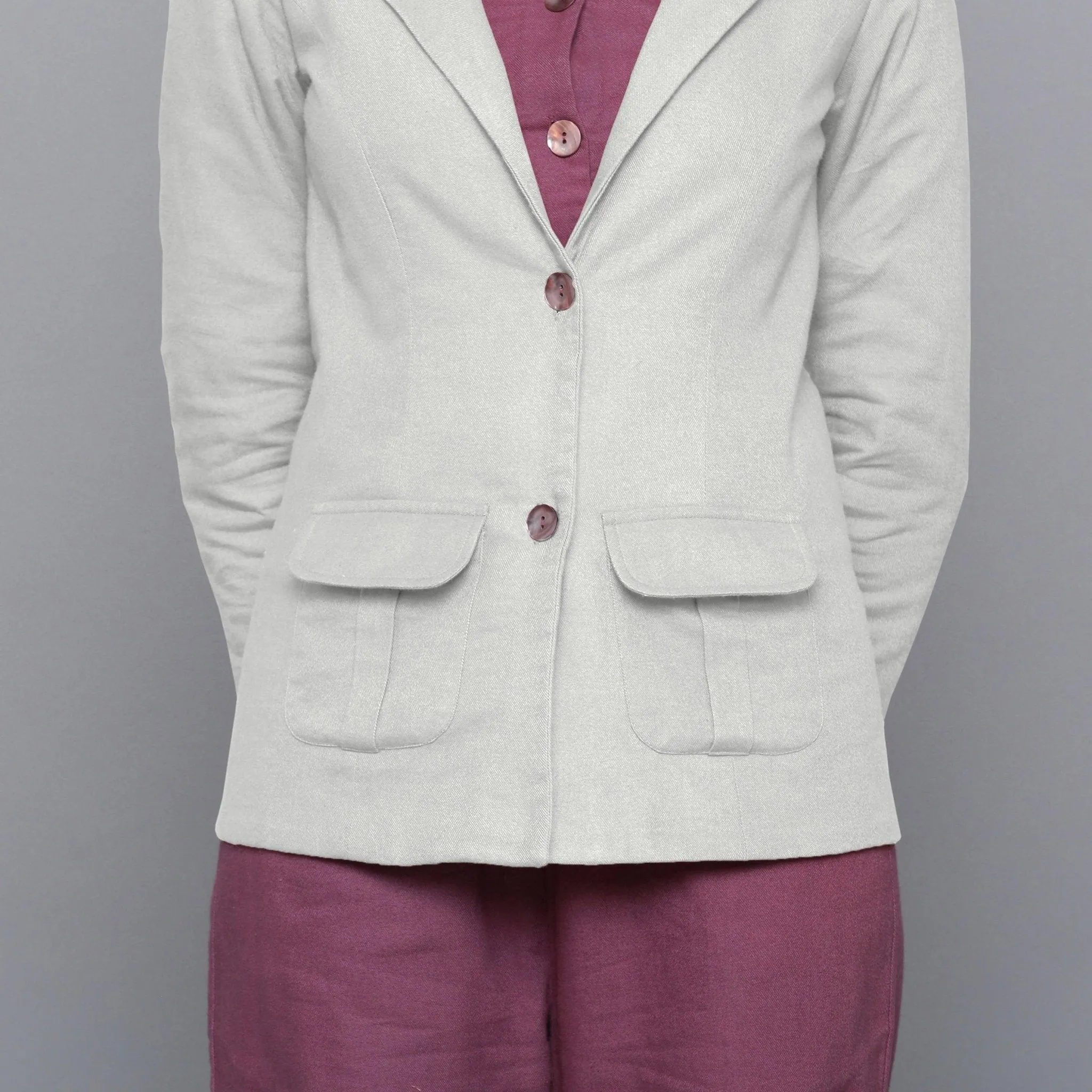 Cloudy Grey Slim Fit Warm Cotton Flannel Blazer