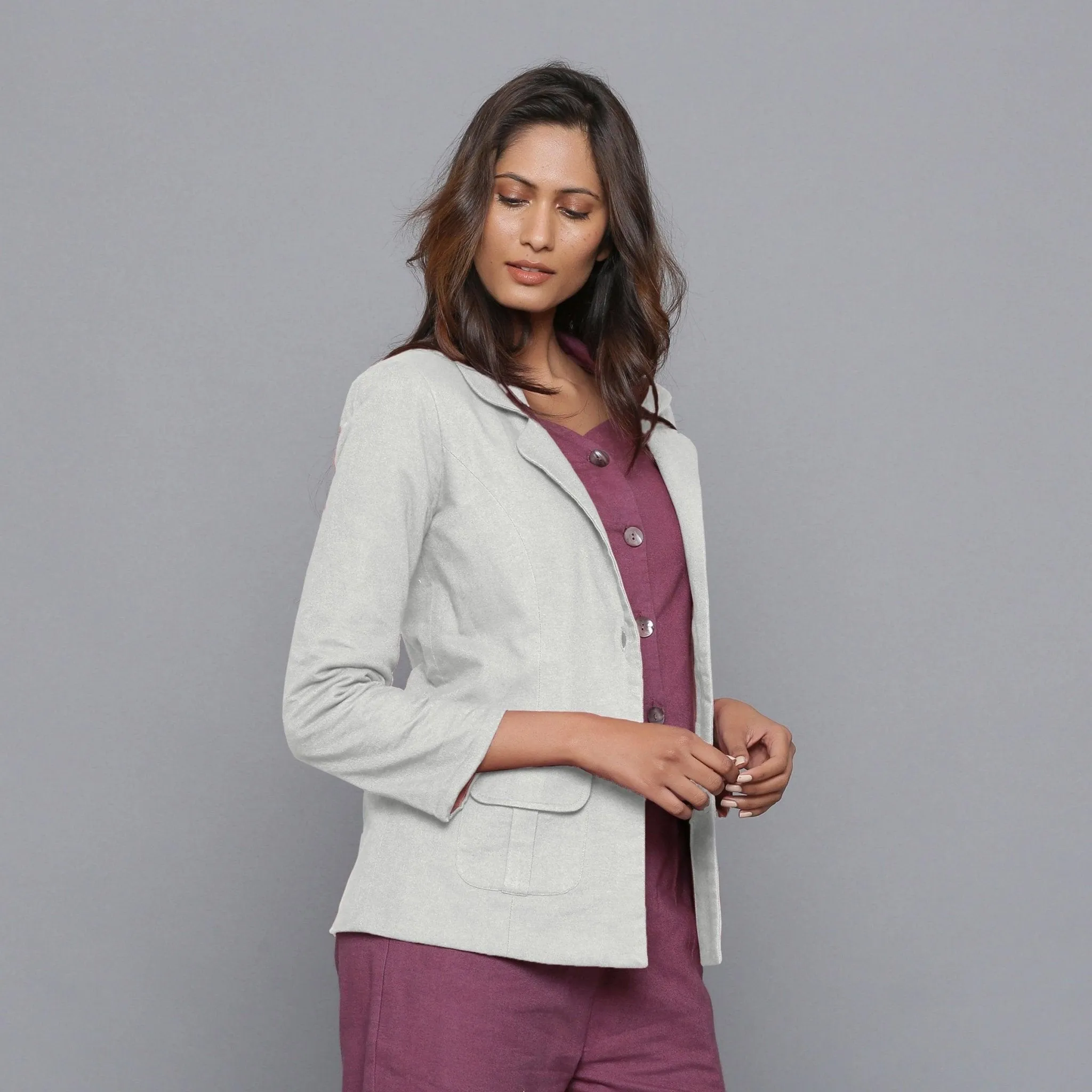 Cloudy Grey Slim Fit Warm Cotton Flannel Blazer