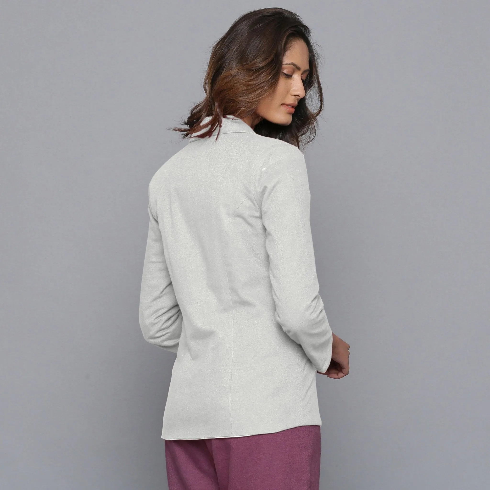 Cloudy Grey Slim Fit Warm Cotton Flannel Blazer