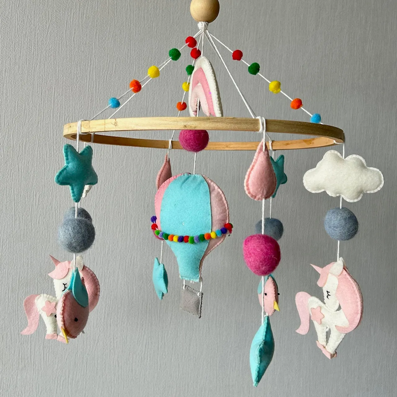 Cot / Crib Mobile - Unicorn's Rainbow Flight