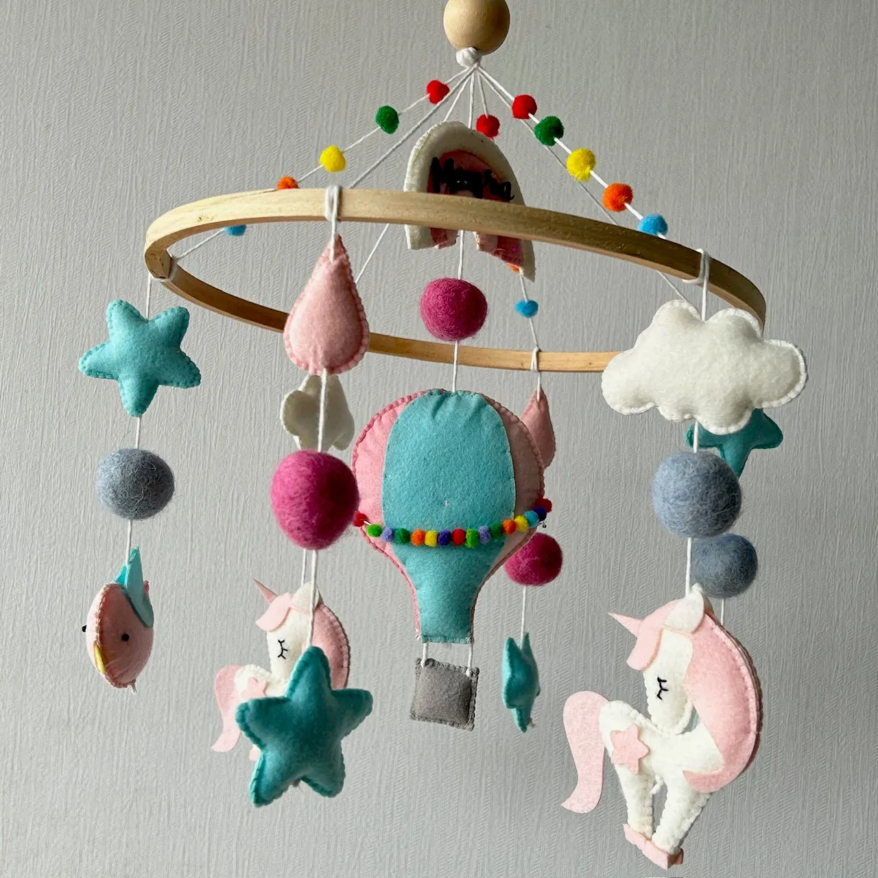 Cot / Crib Mobile - Unicorn's Rainbow Flight