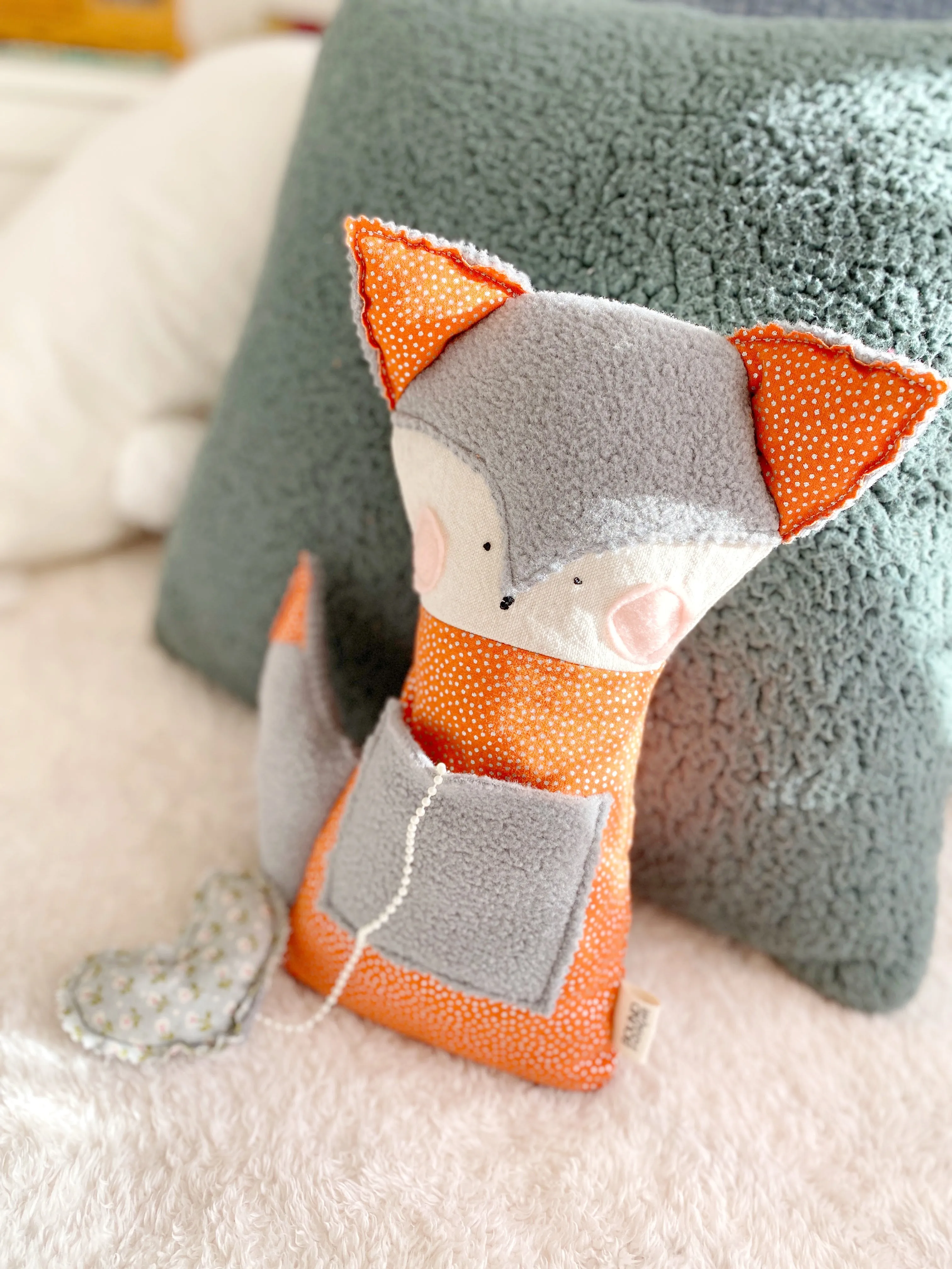 Creative Cuddles, Orange with Silver Dots Fox Animal for Kids, Children's Sensory Stuffed Animal, Upcycled Stuffed Fox for Kids