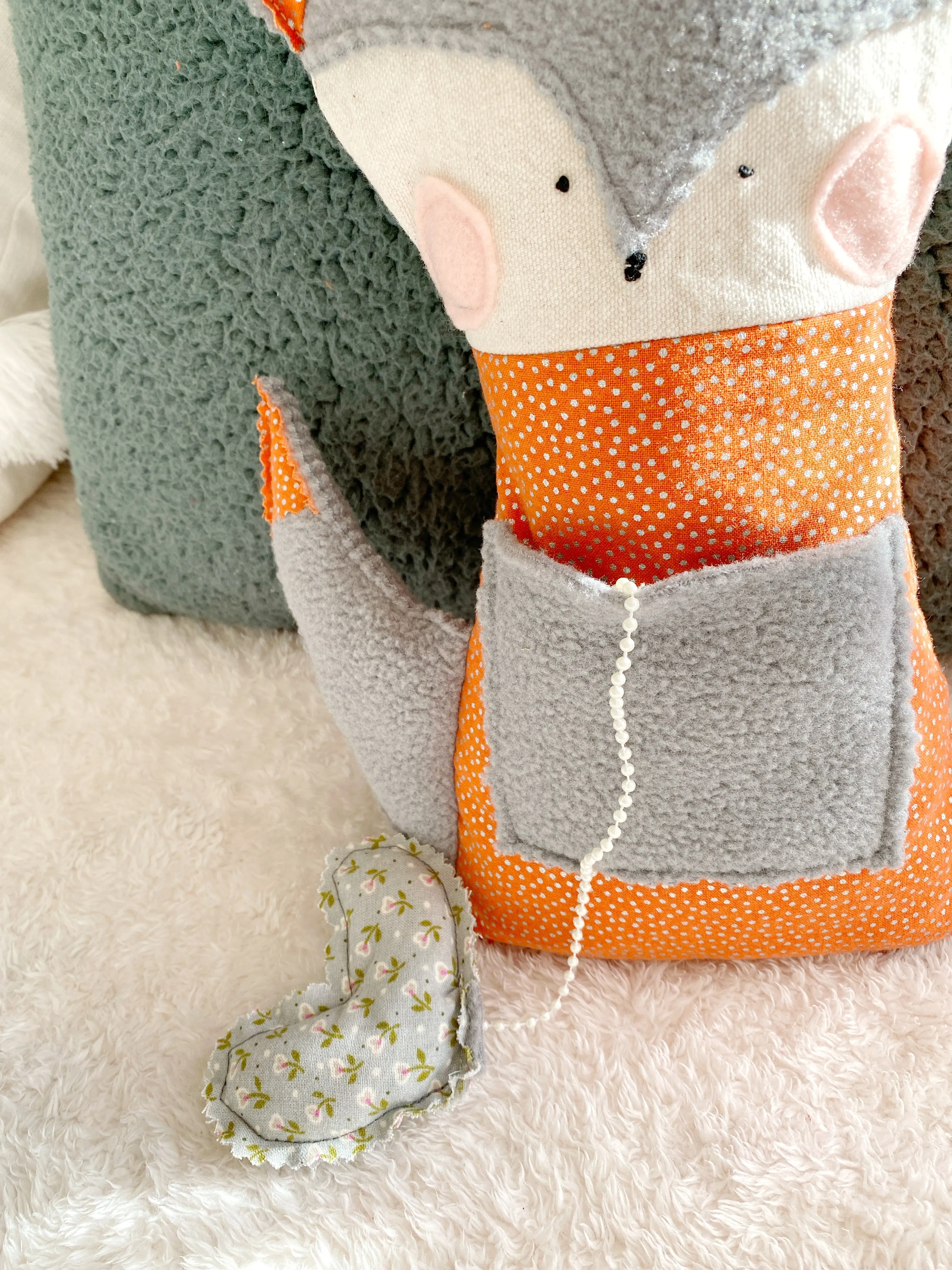 Creative Cuddles, Orange with Silver Dots Fox Animal for Kids, Children's Sensory Stuffed Animal, Upcycled Stuffed Fox for Kids