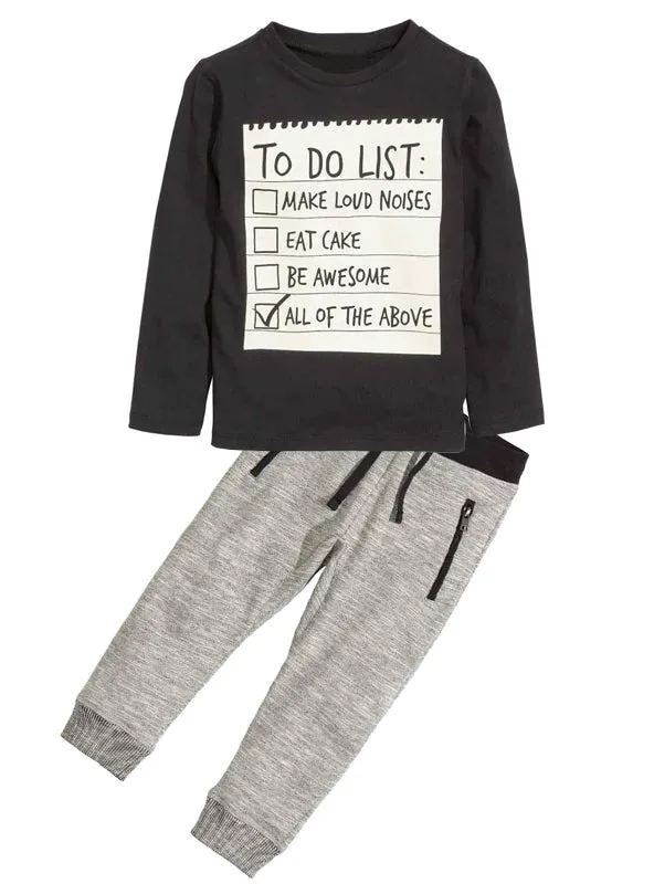 Dark Grey Long Sleeve T-shirt   Casual Long Pants