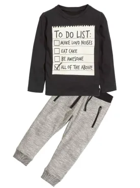 Dark Grey Long Sleeve T-shirt   Casual Long Pants