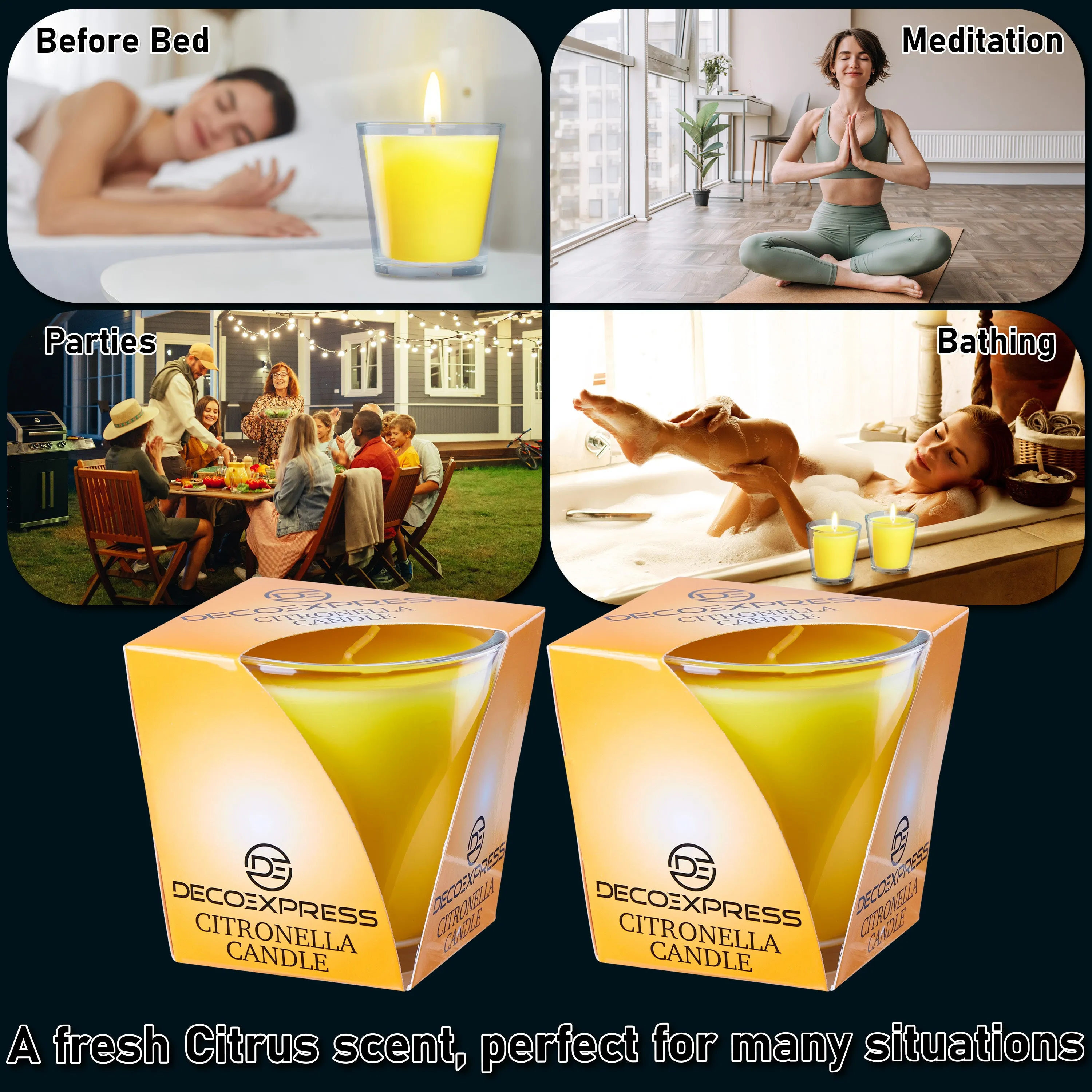 Deco Express Citronella Candle Set, Insect Repellent Jar Candles - Pack of 2/30 Hour Burn Time