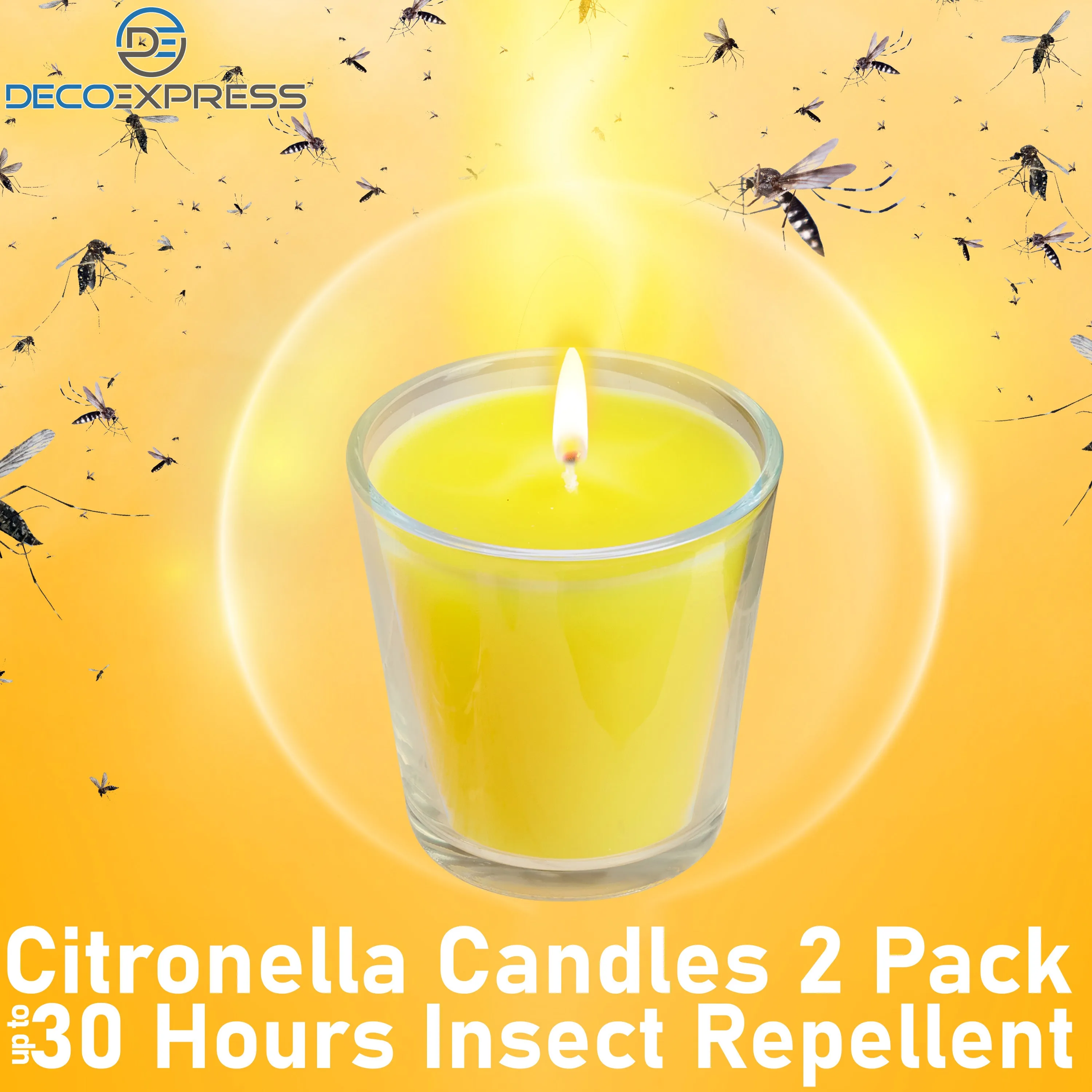 Deco Express Citronella Candle Set, Insect Repellent Jar Candles - Pack of 2/30 Hour Burn Time