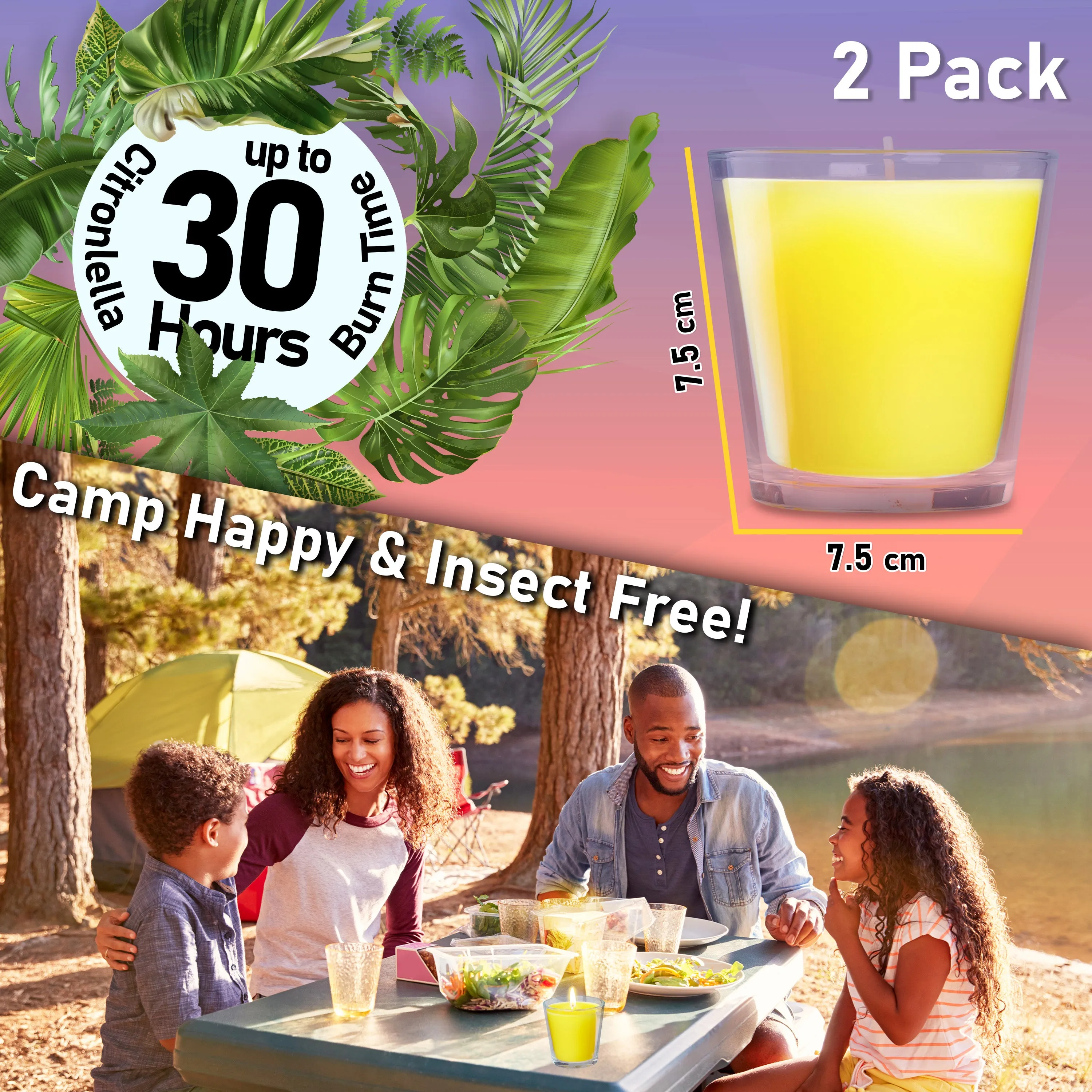 Deco Express Citronella Candle Set, Insect Repellent Jar Candles - Pack of 2/30 Hour Burn Time