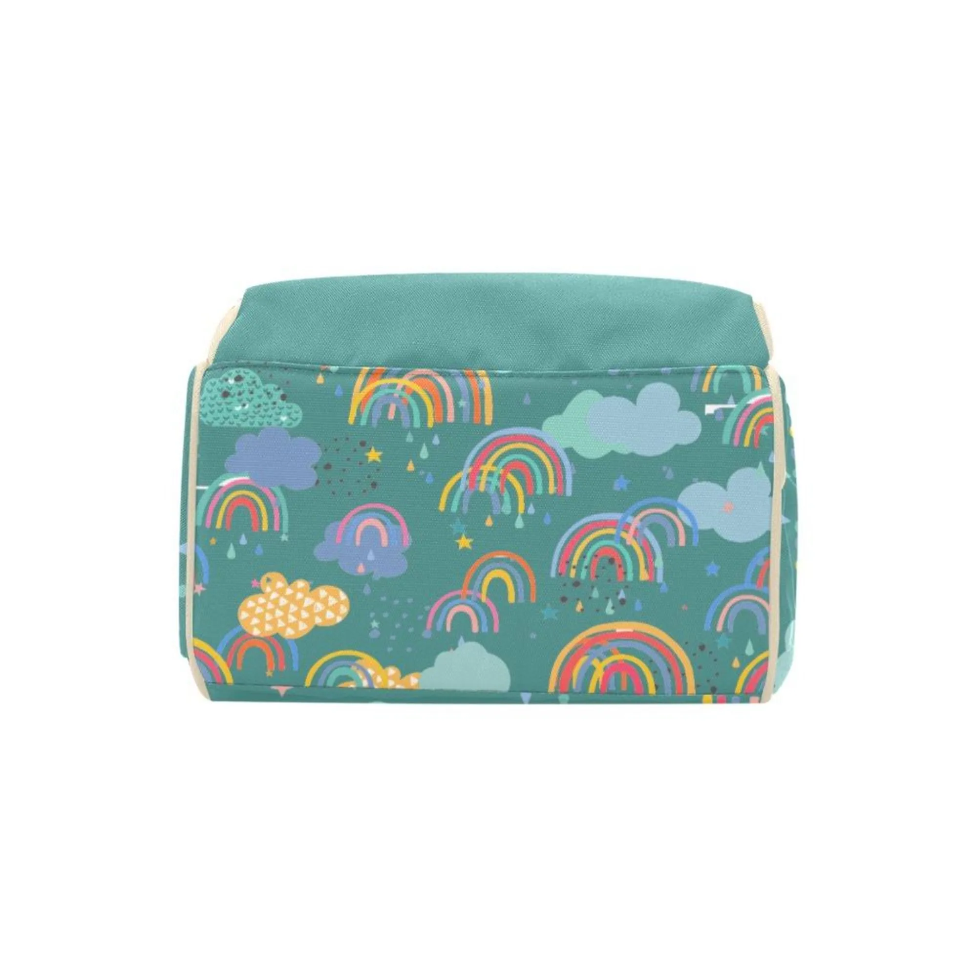 Designer Diaper Bags - Unisex Rainbows With Baby Name On Green - Waterproof Multi-Function Backpack