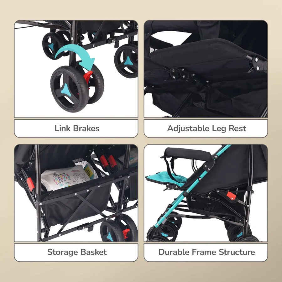 Ginny and Johnny Stroller - Compact Fold, Dual Basket, Multi-Position Recline Seat, Rear Brake