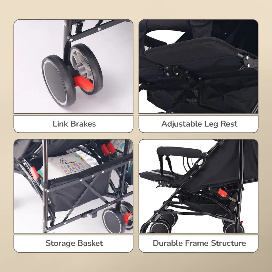 Ginny and Johnny Stroller - Compact Fold, Dual Basket, Multi-Position Recline Seat, Rear Brake